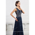 Grace Karin Chiffon One Shoulder Heavy Beaded Long Vestido de noite azul marinho CL4506-2